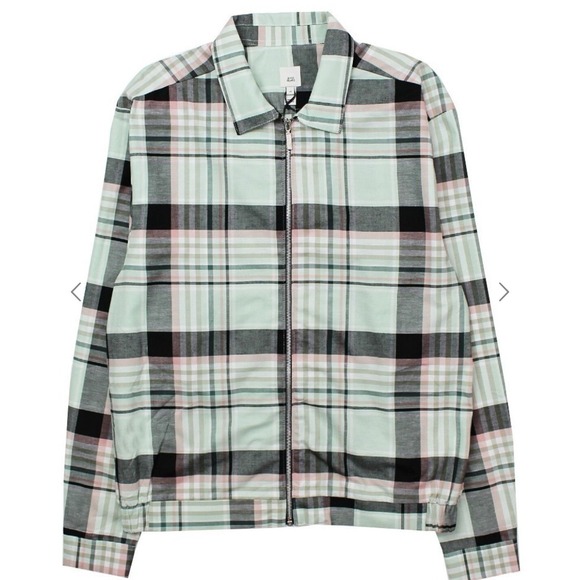 River Island Men's‎ Long Sleeve Zipped Plaid Shirt Jacket Shacket Size Large - Picture 1 of 4